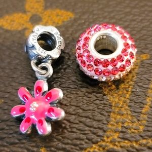 Authentic sterling silver DANGLE FLOWER charm Bacio Italy stamped & crystal bead